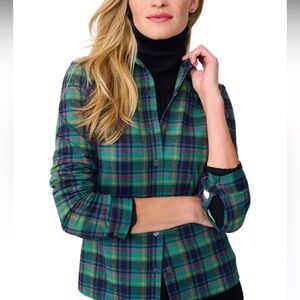 J. McLaughlin Catalina Cloth Plaid Button Front Shirt Nylon Spandex Size M